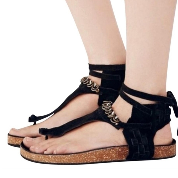 Free People black collins footbed tie sandals 36